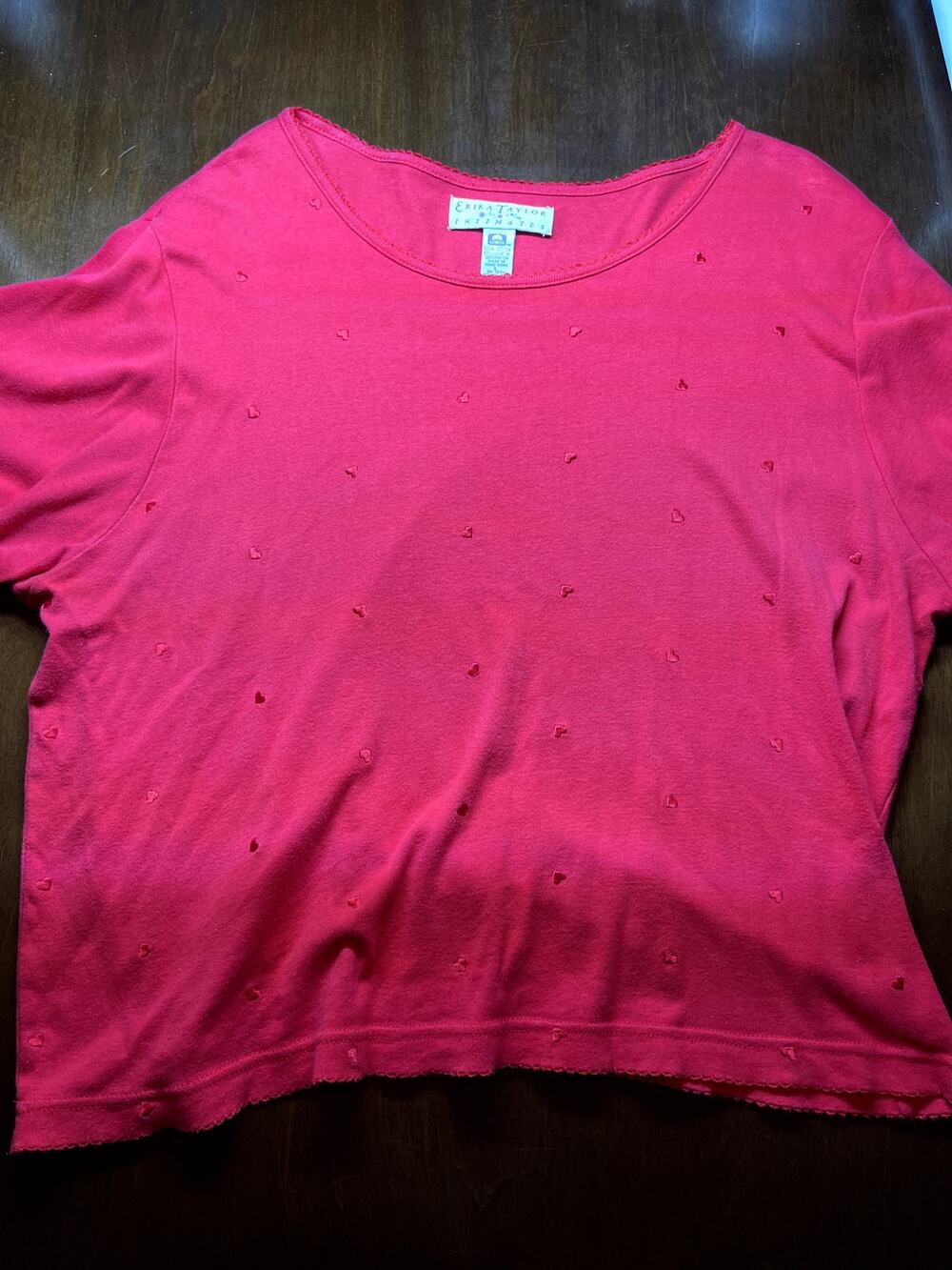 Vintage Erika Taylor Intimates Red Heart Tee Romantic Y2K Loungewear